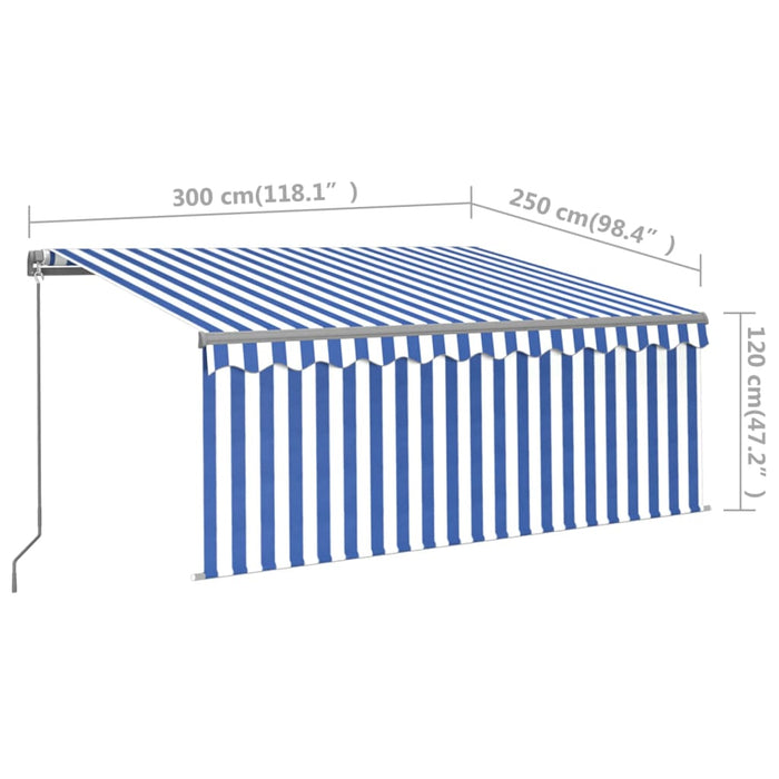 Copertină retractabilă manual cu stor&LED albastru&alb, 3x2,5 m