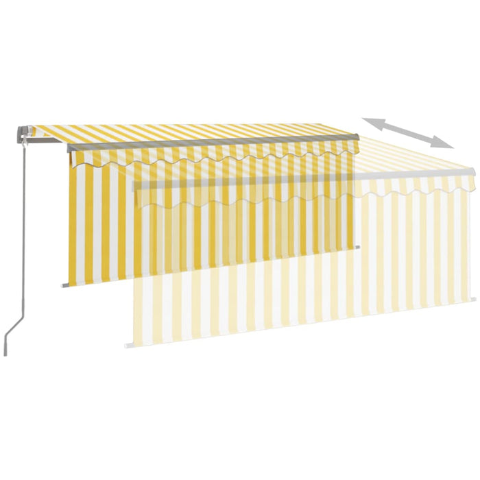 Copertină retractabilă manual cu stor, galben&alb, 3,5x2,5 m