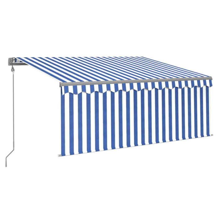 Copertină retractabilă automat cu stor, albastru&alb, 3,5x2,5 m