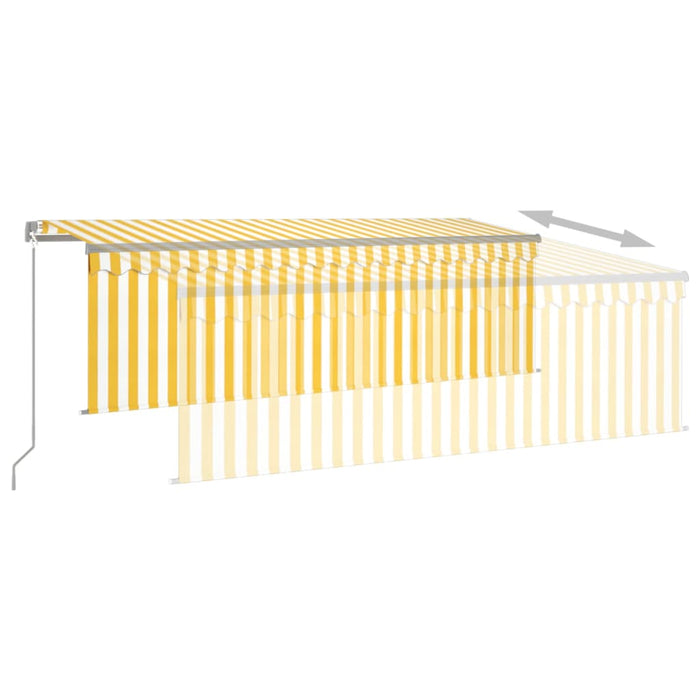 Copertină retractabilă manual cu stor, galben&alb, 4x3 m