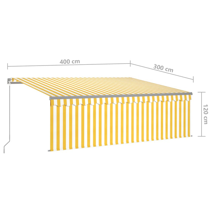 Copertină retractabilă manual cu stor, galben&alb, 4x3 m