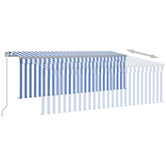 Copertină retractabilă manual cu stor, albastru&alb, 4,5x3 m