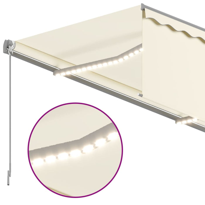 Copertină automată cu stor senzor vânt LED, crem, 4,5x3 m