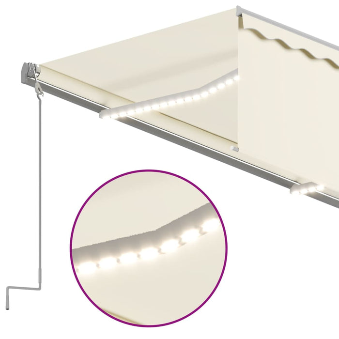 Copertină retractabilă manual cu stor&LED, crem, 5x3 m