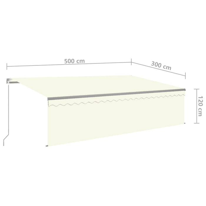 Copertină retractabilă manual cu stor&LED, crem, 5x3 m