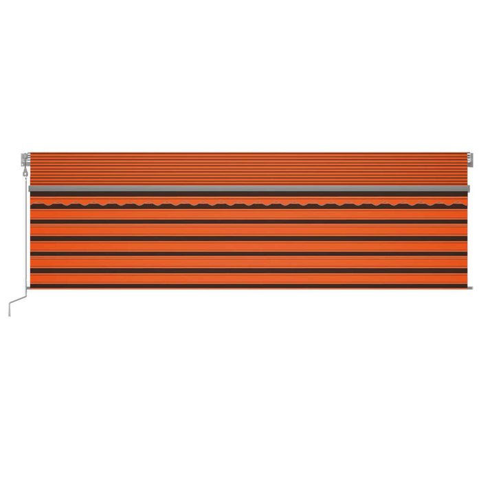 Copertină retractabilă automat cu stor, portocaliu&maro, 5x3 m