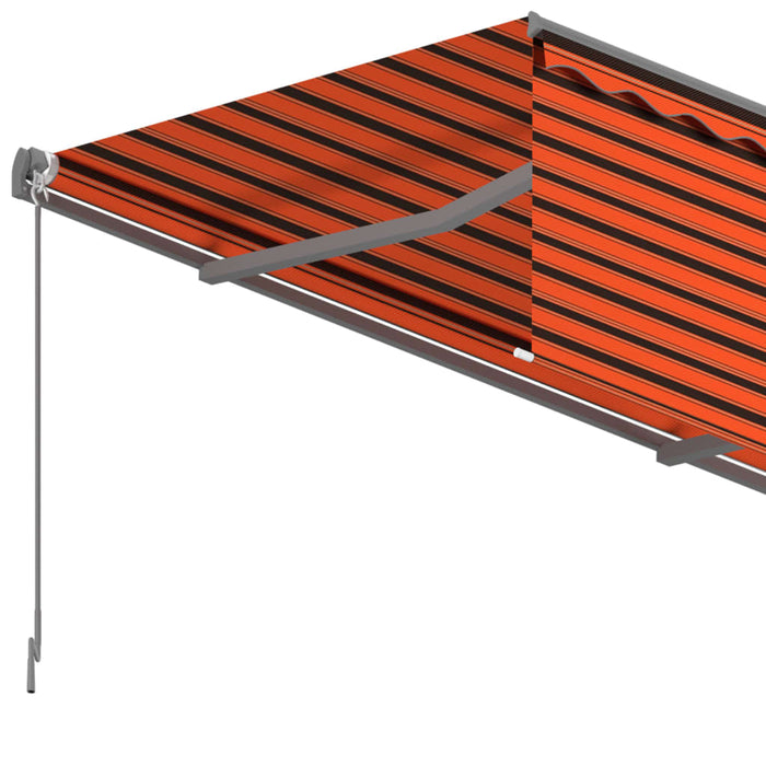 Copertină retractabilă automat cu stor, portocaliu&maro, 5x3 m