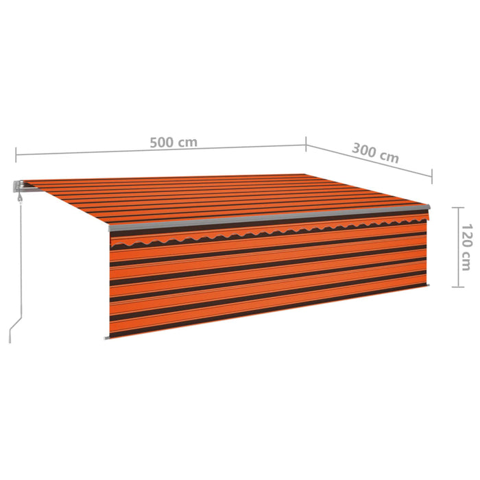 Copertină automată, stor&senzor vânt&LED, portocaliu&maro 5x3 m