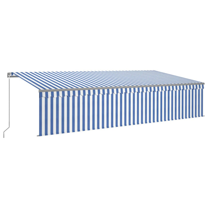 Copertină retractabilă manual cu stor, albastru&alb, 6x3 m