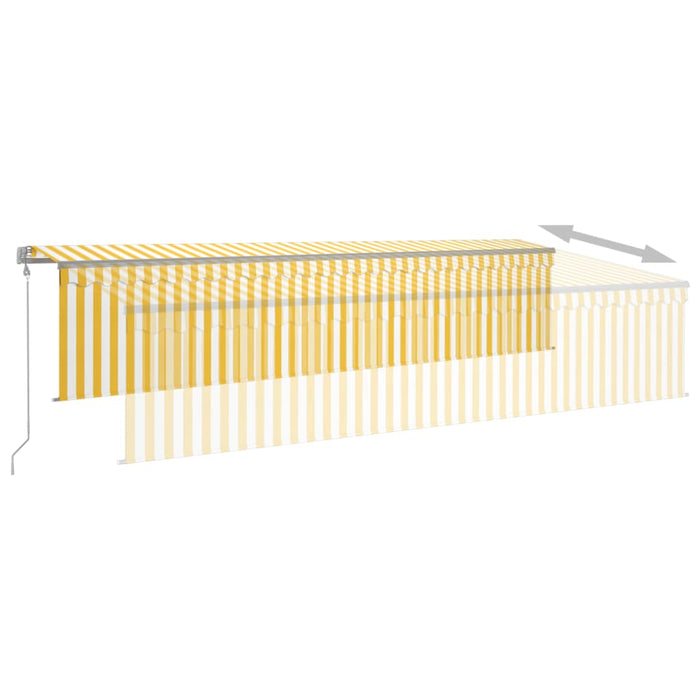 Copertină retractabilă automat cu stor, galben&alb, 6x3 m