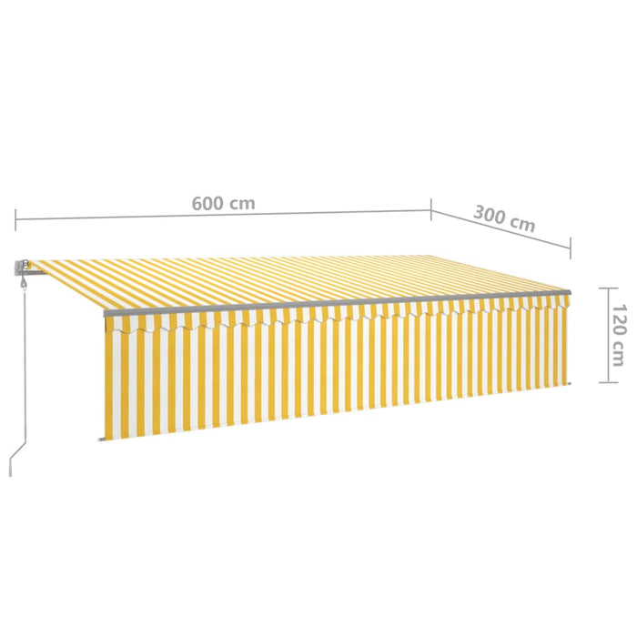 Copertină retractabilă automat cu stor, galben&alb, 6x3 m