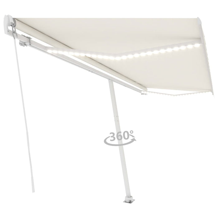 Copertină retractabilă manual cu LED, crem, 500x300 cm