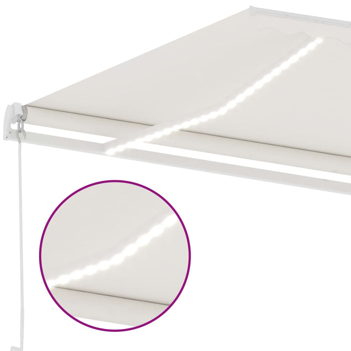 Copertină retractabilă manual cu LED, crem, 500x300 cm