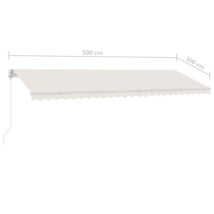 Copertină retractabilă manual cu LED, crem, 500x300 cm