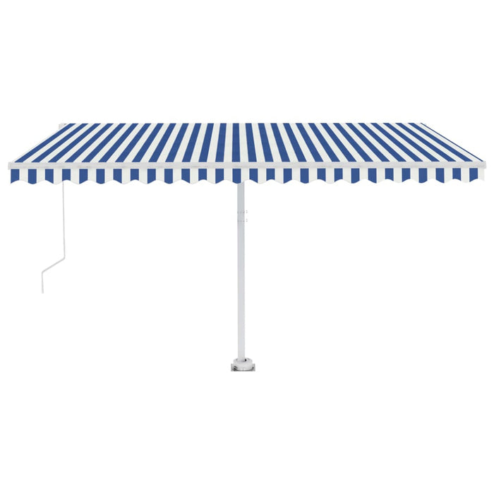 Copertină retractabilă manual cu LED, albastru&alb, 450x350 cm