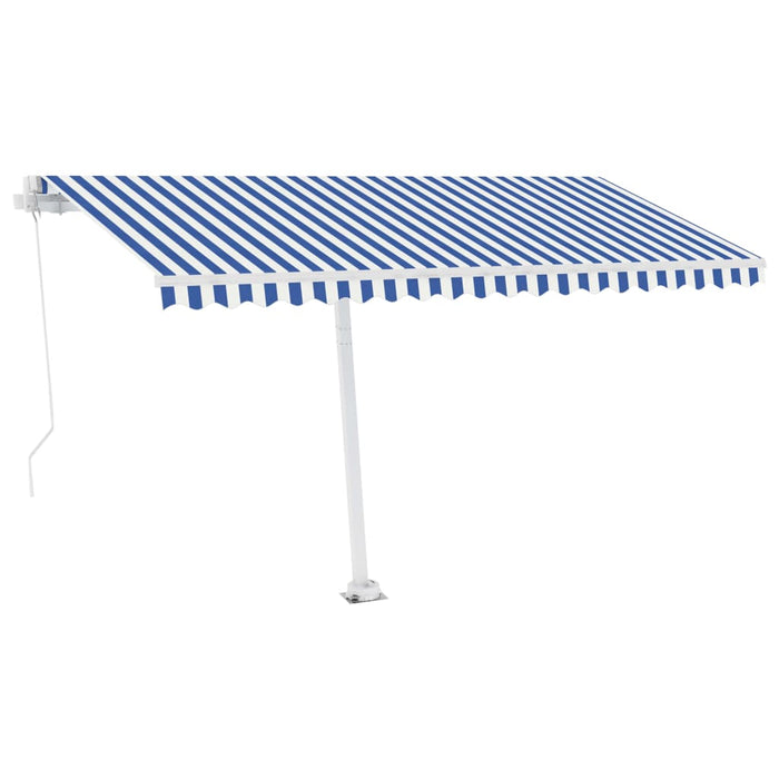 Copertină retractabilă manual cu LED, albastru&alb, 450x350 cm