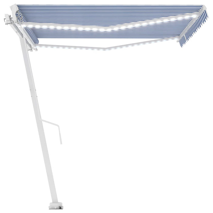 Copertină retractabilă manual cu LED, albastru&alb, 450x350 cm