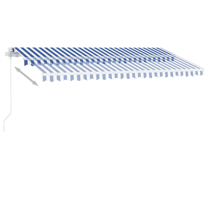 Copertină retractabilă manual cu LED, albastru&alb, 450x350 cm