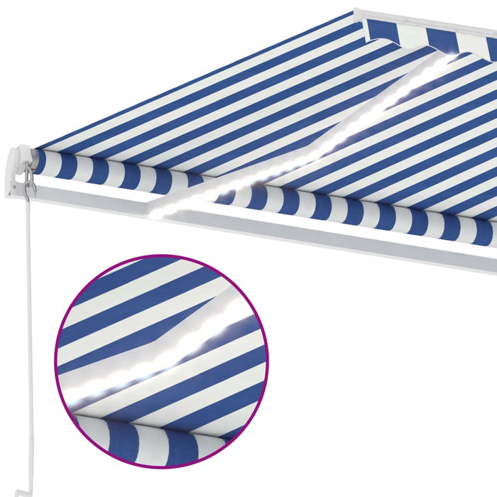 Copertină retractabilă manual cu LED, albastru&alb, 450x350 cm