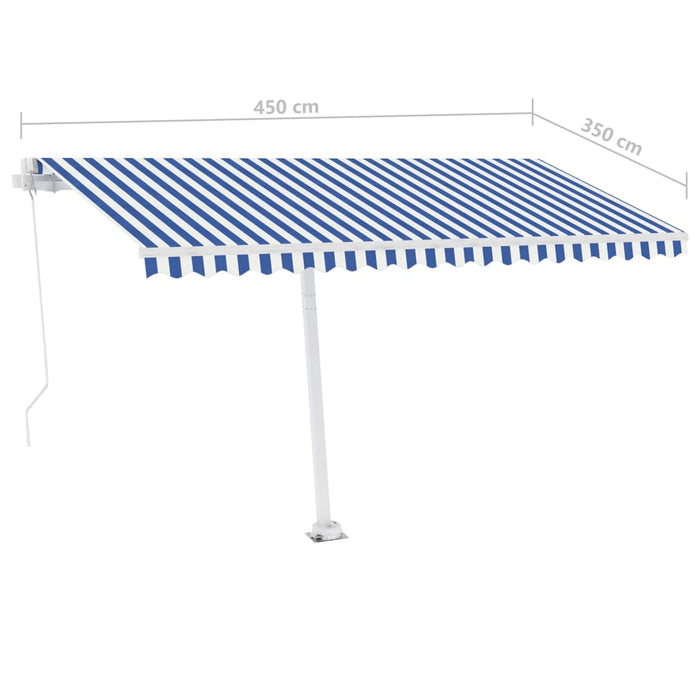 Copertină retractabilă manual cu LED, albastru&alb, 450x350 cm