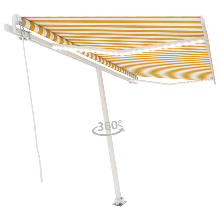 Copertină retractabilă manual cu LED, galben și alb, 450x350 cm