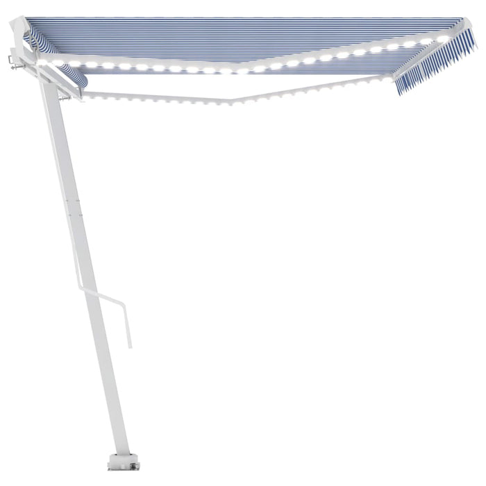 Copertină retractabilă manual cu LED, albastru&alb, 500x350 cm