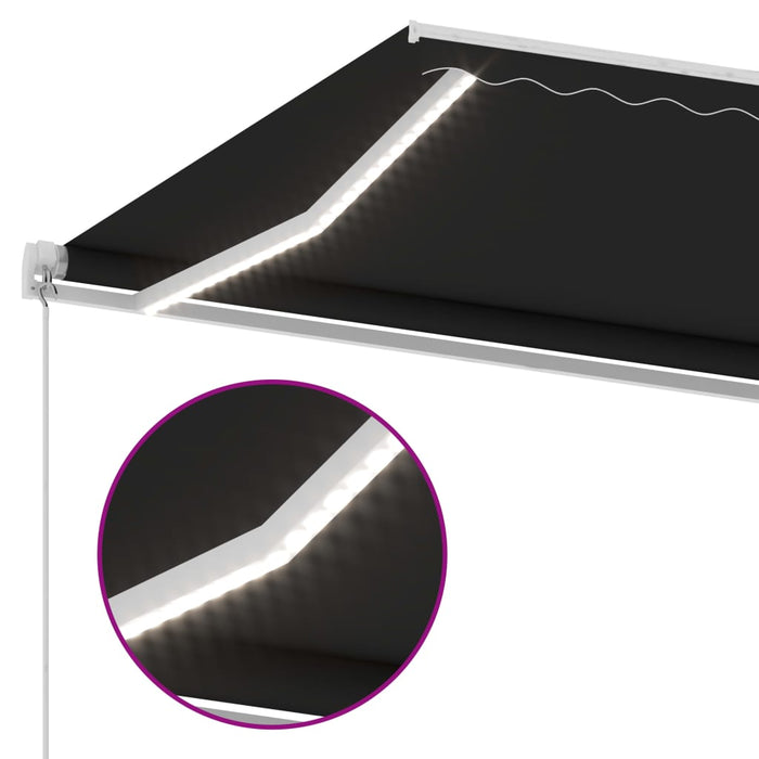 Copertină retractabilă manual cu LED, antracit, 500x350 cm