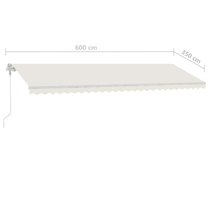 Copertină retractabilă manual cu LED, crem, 600x350 cm