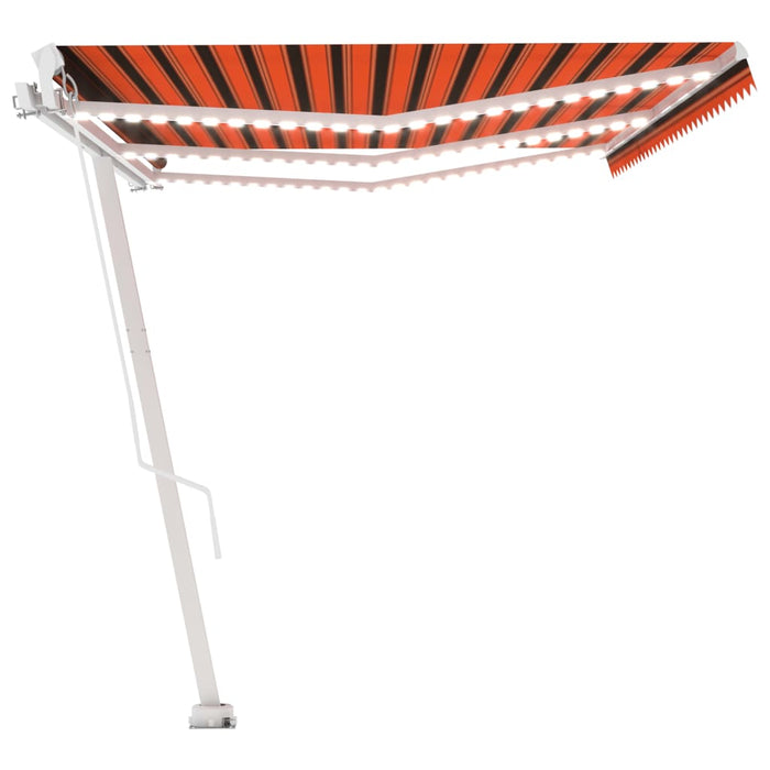 Copertină retractabilă manual, LED, portocaliu/maro, 600x350 cm