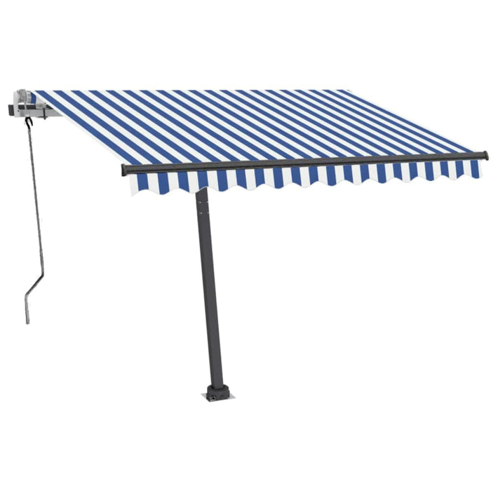 Copertină retractabilă manual cu LED, albastru&alb, 350x250 cm