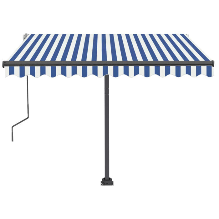 Copertină retractabilă manual cu LED, albastru&alb, 350x250 cm