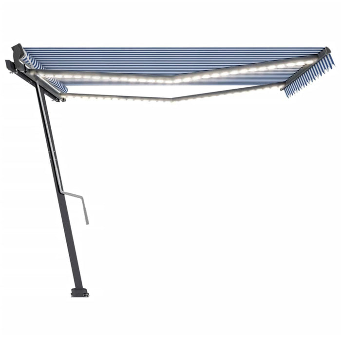 Copertină retractabilă manual cu LED, albastru&alb, 400x300 cm