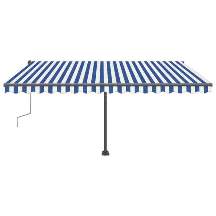 Copertină retractabilă manual cu LED, albastru&alb, 400x300 cm