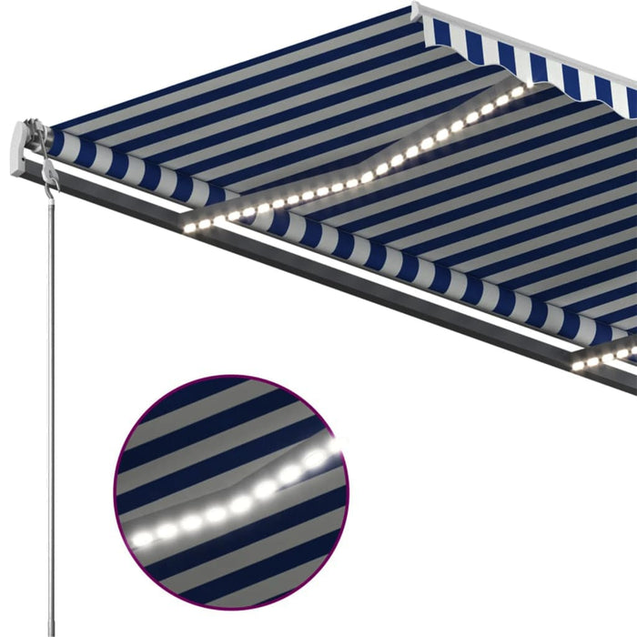 Copertină retractabilă manual cu LED, albastru&alb, 400x300 cm