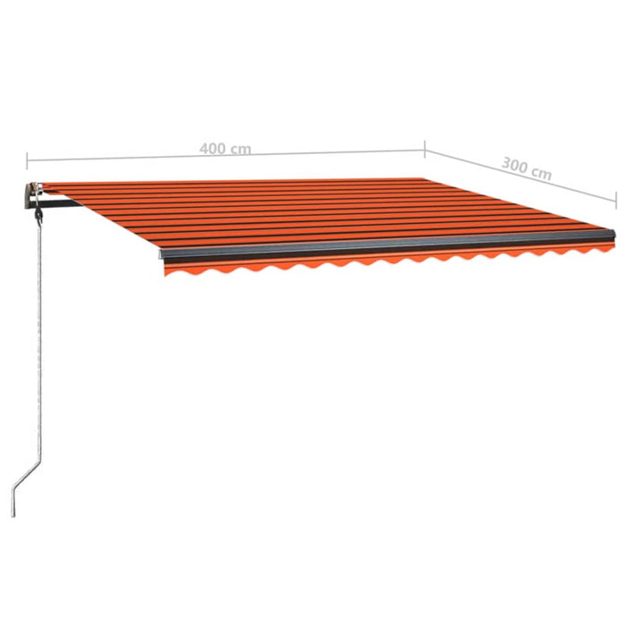 Copertină retractabilă manual cu LED portocaliu&maro 400x300 cm