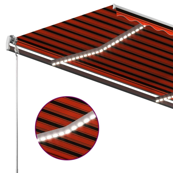 Copertină retractabilă manual cu LED portocaliu&maro 400x300 cm