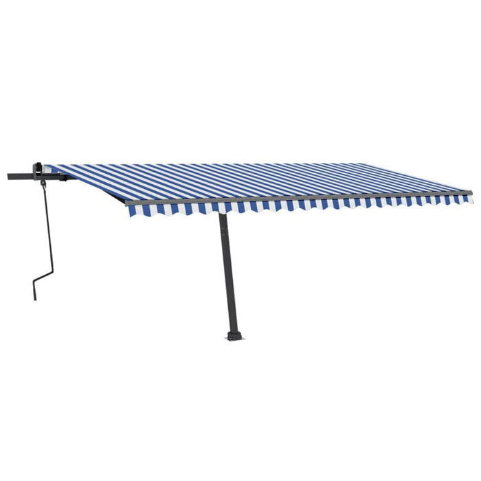 Copertină retractabilă manual cu LED, albastru&alb, 500x300 cm