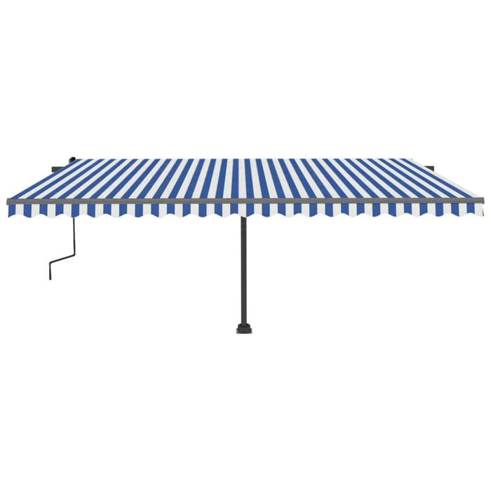 Copertină retractabilă manual cu LED, albastru&alb, 500x300 cm