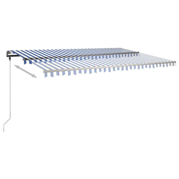 Copertină retractabilă manual cu LED, albastru&alb, 500x300 cm