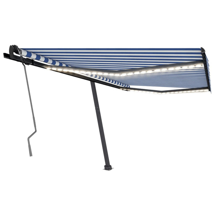 Copertină retractabilă manual cu LED, albastru/alb, 400x350 cm