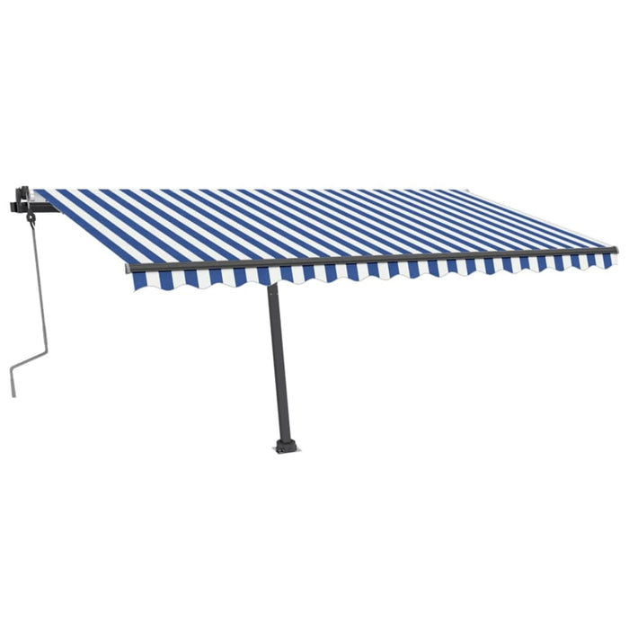 Copertină retractabilă manual cu LED, albastru/alb, 400x350 cm