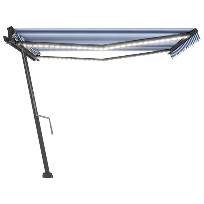 Copertină retractabilă manual cu LED, albastru/alb, 400x350 cm