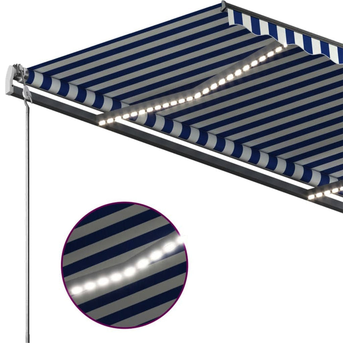 Copertină retractabilă manual cu LED, albastru/alb, 400x350 cm