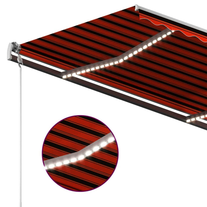 Copertină retractabilă manual, LED, portocaliu/maro, 400x350 cm