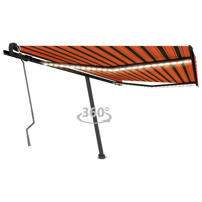 Copertină retractabilă manual, LED, portocaliu/ maro 450x350 cm