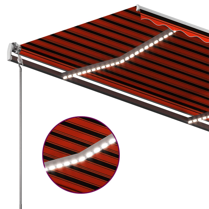 Copertină retractabilă manual, LED, portocaliu/ maro 450x350 cm