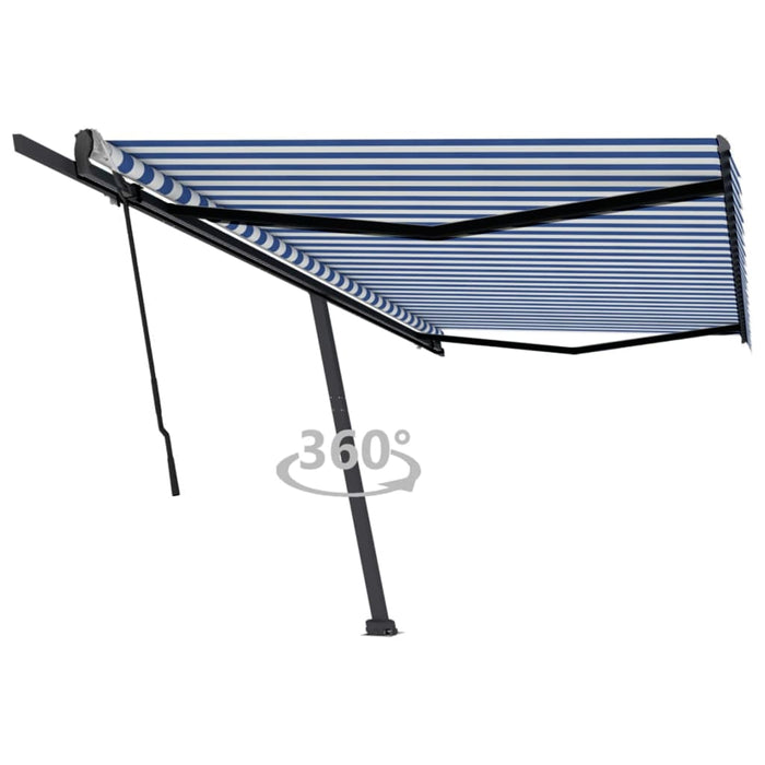 Copertină autonomă retractabilă manual, albastru&alb 500x350 cm