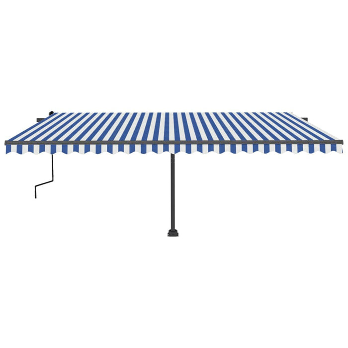 Copertină autonomă retractabilă manual, albastru&alb 500x350 cm