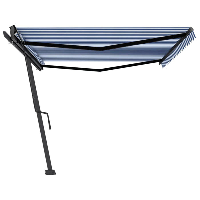 Copertină autonomă retractabilă manual, albastru&alb 500x350 cm