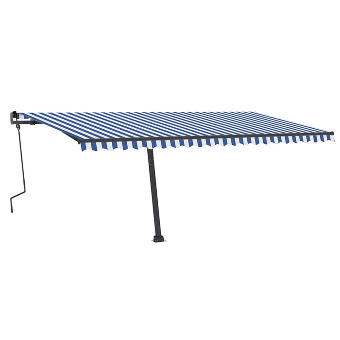 Copertină retractabilă manual cu LED, albastru&alb, 500x350 cm